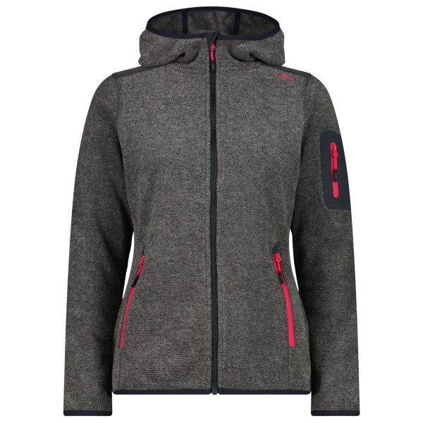 CMP - Women's Jacket Fix Hood Jacquard Knitted Stripes - Fleecejacke Gr 40 grau von CMP