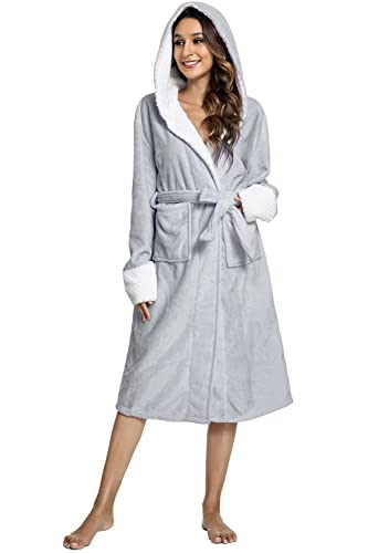 CMTOP Bademantel Damen Nachtwäsche Morgenmantel Kimono Saunamantel Mikrofaser weich Bademantel mit Kapuze, 2 Taschen, Gürtel von CMTOP