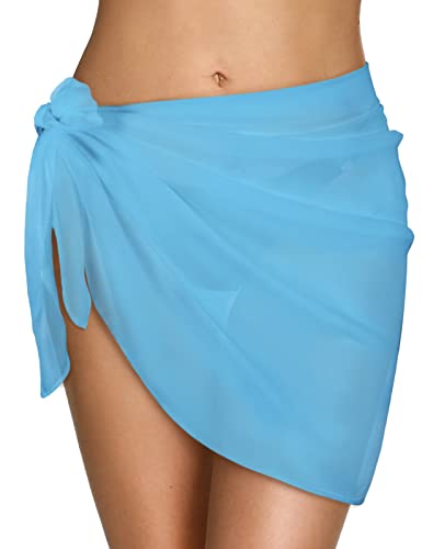 CMTOP Damen Strand Wrap Sarong Vertuschung Chiffon Badeanzug Kurz Bikini Cover up Wickelröcke Sexy Pareos Strandkleider zum Tragen über Badeanzügen(Himmelblau,Einheitsgröße) von CMTOP