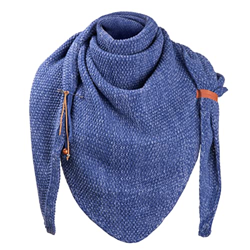 CMTOP Damen Strickschal groß Dreiecksschal Winter Schal Mit Knöpfen Flauschige Weiche Wolle Geschenke Herbst Geschenk(Denim Blue,Einheitsgröße) von CMTOP