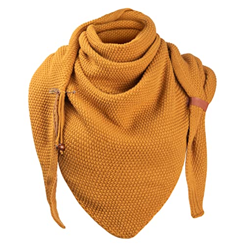 CMTOP Damen Strickschal groß Dreiecksschal Winter Schal Mit Knöpfen Flauschige Weiche Wolle Geschenke Herbst Geschenk(Kurkuma,Einheitsgröße) von CMTOP