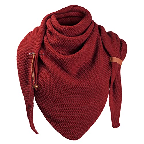 CMTOP Damen Strickschal groß Dreiecksschal Winter Schal Mit Knöpfen Flauschige Weiche Wolle Geschenke Herbst Geschenk(Rotwein,Einheitsgröße) von CMTOP