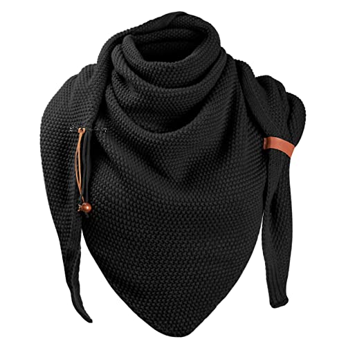 CMTOP Damen Strickschal groß Dreiecksschal Winter Schal Mit Knöpfen Flauschige Weiche Wolle Geschenke Herbst Geschenk(Schwarz,Einheitsgröße) von CMTOP