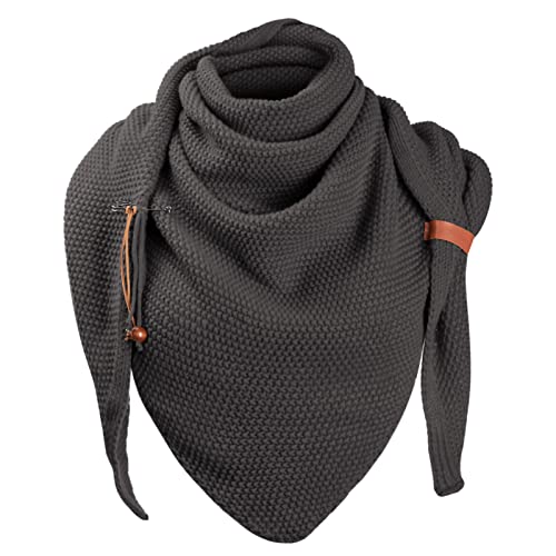 CMTOP Damen Strickschal groß Dreiecksschal Winter Schal Mit Knöpfen Flauschige Weiche Wolle Geschenke Herbst Geschenk(dunkelgrau,Einheitsgröße) von CMTOP