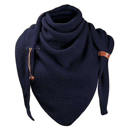 CMTOP Damen Strickschal groß Dreiecksschal Winter Schal Mit Knöpfen Flauschige Weiche Wolle Geschenke Herbst Geschenk Marineblau von CMTOP