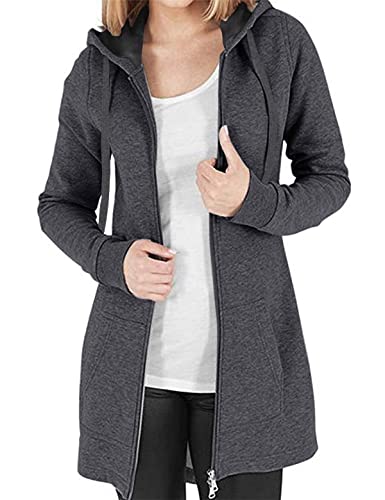 CMTOP Damen Sweatjacke Hoodie Kapuzenpullover mit Zipper Sweatshirt Jacke Langarm Pullover Kapuzenpulli Outwear Kapuzenjacke Herbst Winter(Dunkelgrau,S) von CMTOP