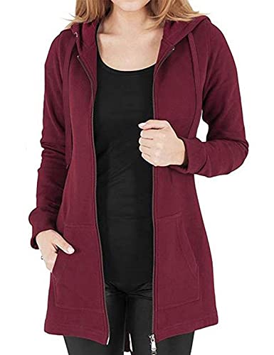 CMTOP Damen Sweatjacke Hoodie Kapuzenpullover mit Zipper Sweatshirt Jacke Langarm Pullover Kapuzenpulli Outwear Kapuzenjacke Herbst Winter(Rotwein,L) von CMTOP