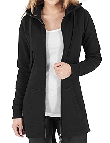 CMTOP Damen Sweatjacke Hoodie Kapuzenpullover mit Zipper Sweatshirt Jacke Langarm Pullover Kapuzenpulli Outwear Kapuzenjacke Herbst Winter(Schwarz,L) von CMTOP