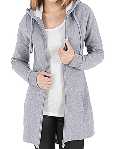 CMTOP Damen Sweatjacke Hoodie Kapuzenpullover mit Zipper Sweatshirt Jacke Langarm Pullover Kapuzenpulli Outwear Kapuzenjacke Herbst Winter(hellgrau,M) von CMTOP