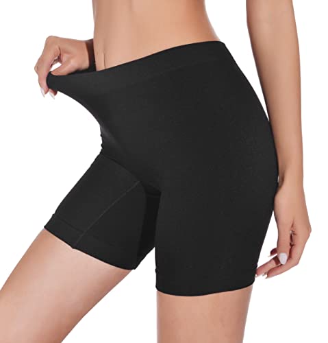 CMTOP Damen Unterhose Unter Rock Kurz Hose Miederpants Nahtlose Unterwäsche Anti-Chafing Anti-Rutsch Lace Leggings Sicherheits Shorts mit Bauch-Weg-Effekt(Schwarz * 1,L) von CMTOP