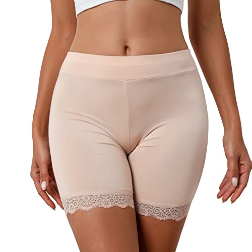 CMTOP Damen Unterhose Unter Rock Kurz Radlerhose Boxershorts Anti-Chafing Spitzen Shorts Hohe Taille Panty Hipster Unterwäsche(Hautfarbe,L) von CMTOP