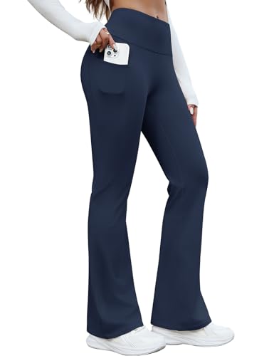 CMTOP Damen Yogahose Thermo Flare Leggings Winter Sportleggins Hohe Taille Laufhose Lang Fitness Schlaghose Warm Winterhose mit Taschen von CMTOP