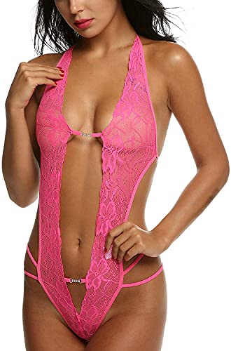 CMTOP Dessous Set Damen Translucent Kleidung Aushöhlen Körper Spitzen Set - Erotisches Reizwäsche Lingerie Babydoll Negligee Clubwear Dessous Nachtwäsche Sexy Damen（Rosa） von CMTOP