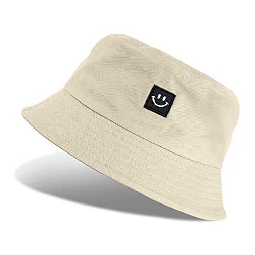 CMTOP Fischerhut Bucket Hat Damen Herren Sonnenhut Damen Anglerhut,Fischerhüte Baumwolle Fischerhut Schwarz und Weiß, Sommerhut Outdoor Faltbar,Strandhut Sommerhut Sonnenhut Adumbral Hut Unisex-Beige von CMTOP