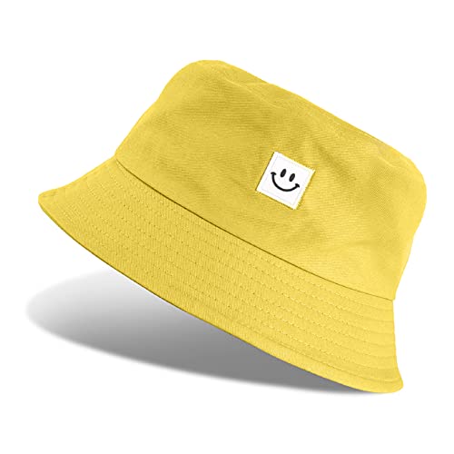 CMTOP Fischerhut Herren & Damen Bucket Hat Unisex Sonnenhut Baumwolle Buckethut Faltbar Fischerhut Schwarz und Weiß sind alle verfügbaren Kappen für Freizeitkleidung Sonnenhut Adumbral Hut-Gelb von CMTOP