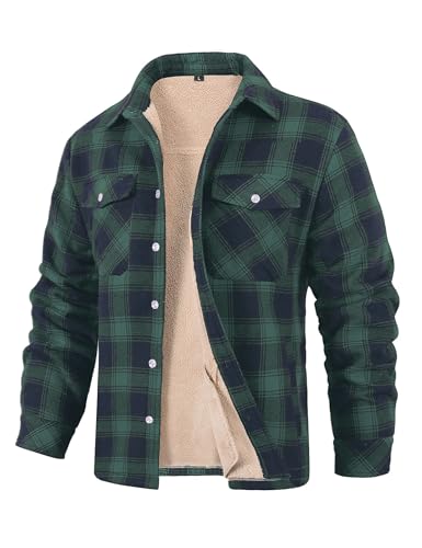 CMTOP Hemdjacke Herren Winterjacke Hemd Gefüttert Hemdjacke Thermo Karierts Freizeithemd mit Multi Taschen Baumwolle Warme Holzfällerhemd(Grün-blau,XXL) von CMTOP