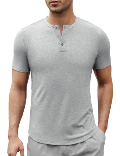 CMTOP Henley Shirt Herren Sommer Classic T-Shirt mit Knopfleiste Slim Fit Sportshirt Stehkragen T-Shirt Beiläufig T Shirts von CMTOP