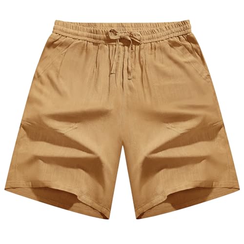 CMTOP Herren Shorts Sommer Leinen Kurz Hosen Leichte Luftige Sommershorts Elastische Taille mit Gummizug Sommer Strand Lockere Freizeithose Kurz mit Tasche von CMTOP