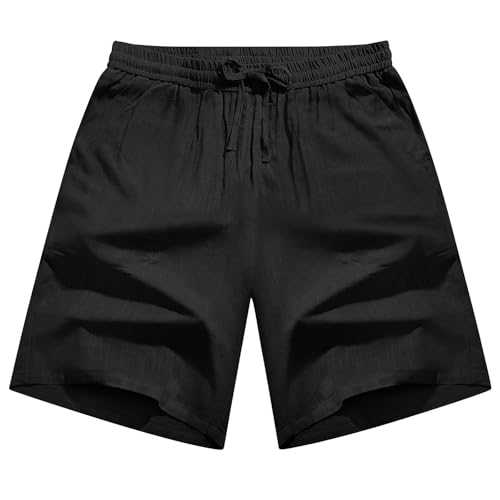 CMTOP Herren Shorts Sommer Leinen Kurz Hosen Leichte Luftige Sommershorts Elastische Taille mit Gummizug Sommer Strand Lockere Freizeithose Kurz mit Tasche von CMTOP