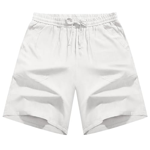 CMTOP Herren Shorts Sommer Leinen Kurz Hosen Leichte Luftige Sommershorts Elastische Taille mit Gummizug Sommer Strand Lockere Freizeithose Kurz mit Tasche von CMTOP