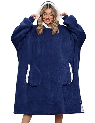 CMTOP Hoodie Decken Damen Kapuzenpullover mit Seitentaschen Frauen Lange Kapuzenpullis Kapuzendecken(Marineblau,Einheitsgröße) von CMTOP