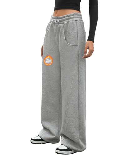 CMTOP Jogginghose Damen Weite Sweathose Lässige Elastische Freizeithose mit Kordelzug Bequeme Lounge Jogger Baggy Sporthosen Mit Taschen Lockere Einfarbige Hosen (Grau, M) von CMTOP