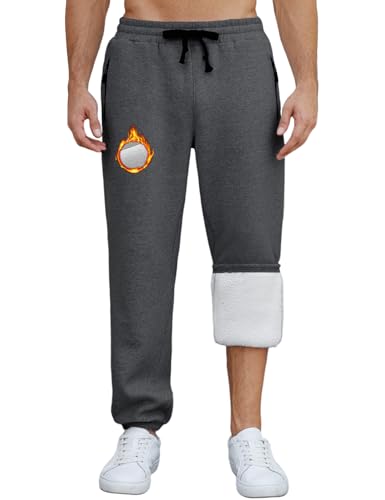 CMTOP Jogginghose Herren Baumwolle Thermo Dicke Breite Jogginghosen Baggy Warme Fleece Gefütterte Weit Gym Sporthosen Winter Track Pants mit Reißverschluss Taschen(Dunkelgrau,XL) von CMTOP