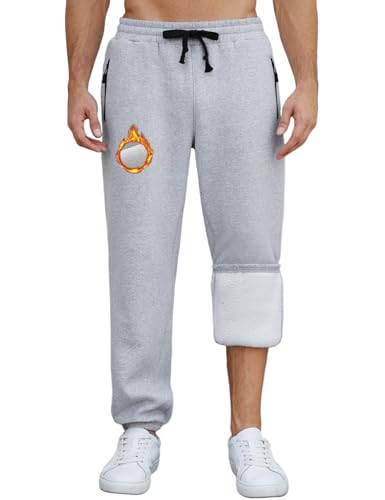 CMTOP Jogginghose Herren Baumwolle Thermo Dicke Breite Jogginghosen Baggy Warme Fleece Gefütterte Weit Gym Sporthosen Winter Track Pants mit Reißverschluss Taschen(Hellgrau,M) von CMTOP
