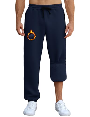 CMTOP Jogginghose Herren Baumwolle Thermo Dicke Breite Jogginghosen Baggy Warme Fleece Gefütterte Weit Gym Sporthosen Winter Track Pants mit Reißverschluss Taschen(Marineblau,L) von CMTOP