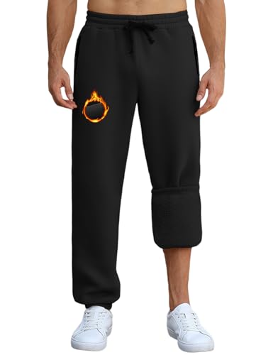 CMTOP Jogginghose Herren Baumwolle Thermo Dicke Breite Jogginghosen Baggy Warme Fleece Gefütterte Weit Gym Sporthosen Winter Track Pants mit Reißverschluss Taschen(Schwarz,L) von CMTOP