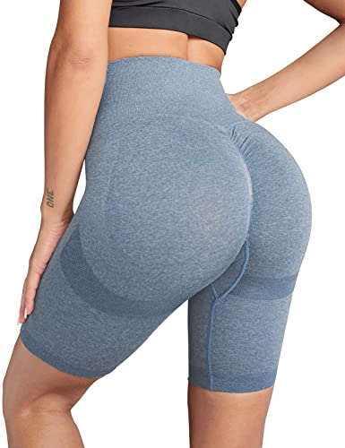 CMTOP Kurze Sporthose Damen Leggings Hohe Taille Push Up Yoga Shorts Fitness Training Laufshorts Yogahose(2-Blau,L) von CMTOP