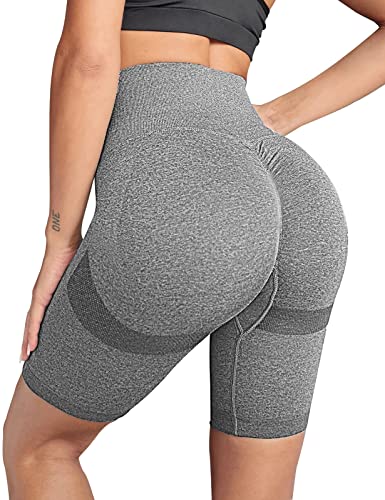 CMTOP Kurze Sporthose Damen Leggings Hohe Taille Push Up Yoga Shorts Fitness Training Laufshorts Yogahose(2-grau,L) von CMTOP