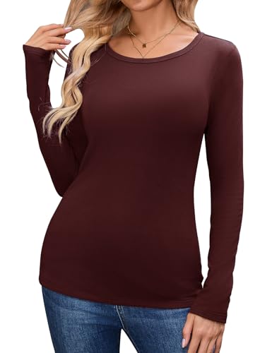 CMTOP Langarmshirt Damen Fleece Thermo Oberteile Winter Rundhals Longsleeve Warme Pullover Langarm Unterhemd Elegant Thermoshirt Tshirts Basic Tops (Rot, S) von CMTOP