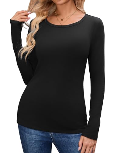 CMTOP Langarmshirt Damen Fleece Thermo Oberteile Winter Rundhals Longsleeve Warme Pullover Langarm Unterhemd Elegant Thermoshirt Tshirts Basic Tops (Schwarz, M) von CMTOP