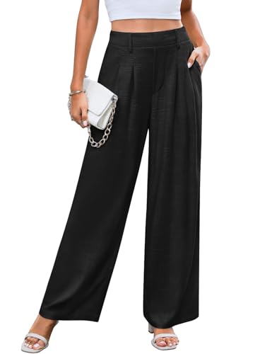 CMTOP Leinenhose Damen Lässig Sommerhose Weites Bein Leicht Stoffhose Elegant Business Hose Hohe Taille Culotte Hose mit Taschen von CMTOP