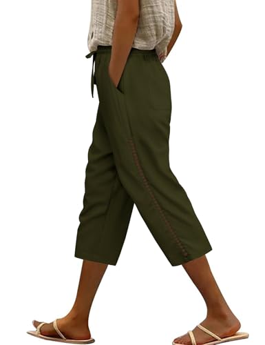 CMTOP Leinenhose Damen Leichtgewicht Caprihose Baggy Sommerhose mit Kordelzug Lässige 3/4 Freizeithose mit Taschen Stoffhose Damen Sommer Bequeme Strandhose CMTOP Leinenhose Damen Leichtgewicht Caprihose Baggy Sommerhose mit Kordelzug Lässige 3/4 Freizeithose mit Taschen Stoffhose Damen Sommer Bequeme Strandhose von CMTOP