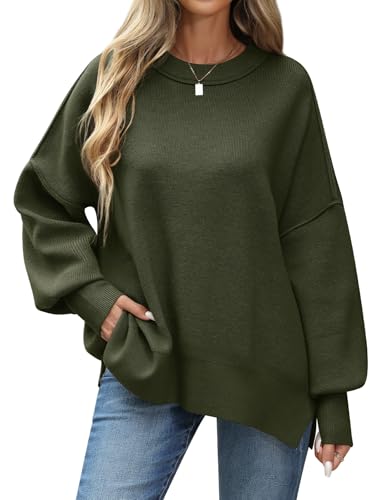 CMTOP Pullover Damen Winter Oversize Rundhals Langarm Loose Strickpullover Warm Lässig Winterpullover Strick Pulli Sweatshirt Herbst von CMTOP