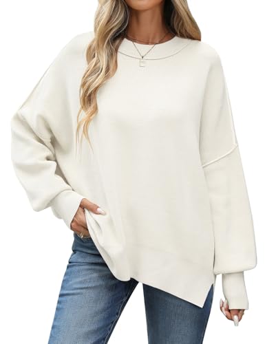 CMTOP Pullover Damen Winter Oversize Rundhals Langarm Loose Strickpullover Warm Lässig Winterpullover Strick Pulli Sweatshirt Herbst von CMTOP