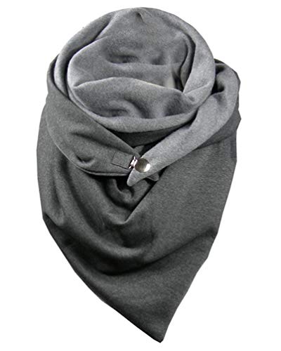 CMTOP Schal Damen Winter Dreieck Groß Frauen Schals mit Knopf Dreieckschal Baumwolle Warme übergroßer Soft Herbstschal Winterschal Scarf Poncho(W4-GY,Einheitsgröße) von CMTOP