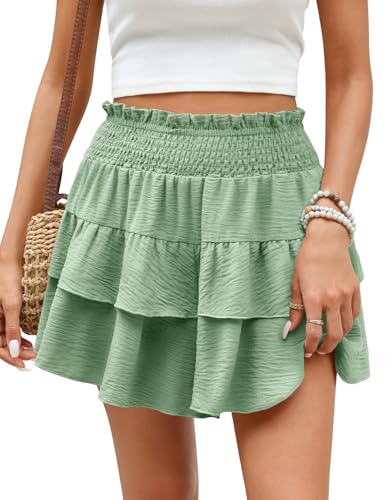 CMTOP Shorts Damen Sommer Kurz Hosenrock Casual Elastisch High Waist Kurze Hosen A-Linie Rüschen Sommershorts Minirock Skater Rock Strandshorts von CMTOP