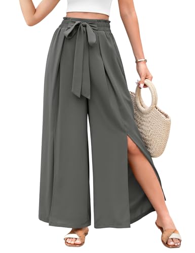 CMTOP Sommerhose Damen Leicht Lässige Palazzo Hose Elastisch Hohe Taille Freizeithose Kordelzug Baggy Schlaghose Elegante Lounge Hose mit Taschen Elegante Einfarbig Marlenehose von CMTOP
