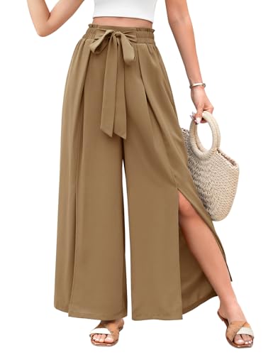 CMTOP Sommerhose Damen Leicht Lässige Palazzo Hose Elastisch Hohe Taille Freizeithose Kordelzug Baggy Schlaghose Elegante Lounge Hose mit Taschen Elegante Einfarbig Marlenehose von CMTOP