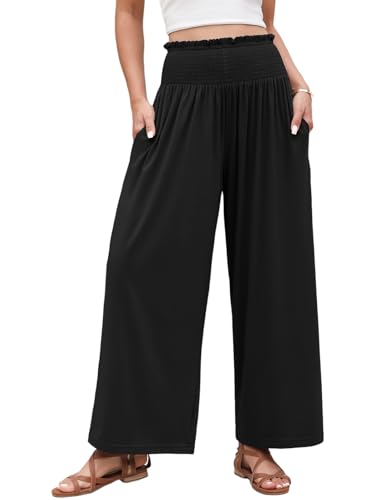 CMTOP Sommerhosen Damen Elastisch Hohe Taille Palazzo Hose Flowy Weite Beinhose Leicht Lässige Freizeithose Lounge Elegante Hose mit Taschen CMTOP Sommerhosen Damen Elastisch Hohe Taille Palazzo Hose Flowy Weite Beinhose Leicht Lässige Freizeithose Lounge Elegante Hose mit Taschen von CMTOP
