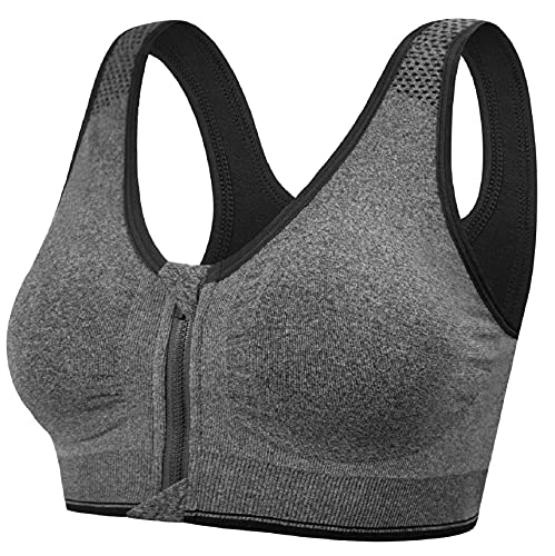 CMTOP Sport BH Yoga Bustier Damen Bras,Vorderverschluss Ohne Bügel Gepolstert Mit Abnehmbaren Pads,für Gymnastik Beim Joggen Fitness Training Yoga BH Top-Grau-L von CMTOP