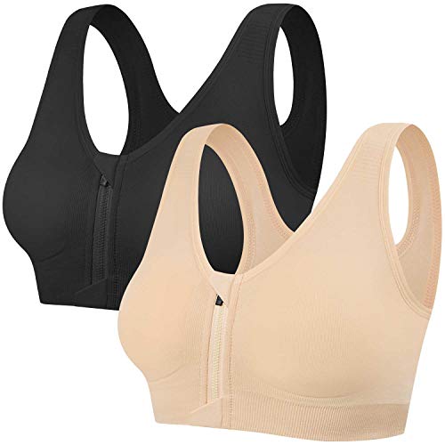 CMTOP Sport BH Yoga Bustier Damen Bras,Vorderverschluss Ohne Bügel Gepolstert Mit Abnehmbaren Pads,für Gymnastik Beim Joggen Fitness Training Yoga BH Top-Schwarz+Farbe-L von CMTOP