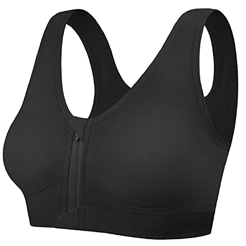 CMTOP Sport BH Yoga Bustier Damen Bras,Vorderverschluss Ohne Bügel Gepolstert Mit Abnehmbaren Pads,für Gymnastik Beim Joggen Fitness Training Yoga BH Top-Schwarz-L von CMTOP