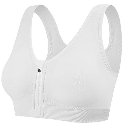 CMTOP Sport BH Yoga Bustier Damen Bras,Vorderverschluss Ohne Bügel Gepolstert Mit Abnehmbaren Pads,für Gymnastik Beim Joggen Fitness Training Yoga BH Top-Weiß-XXL von CMTOP