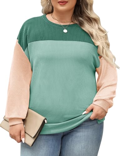 CMTOP Sweatshirt Damen Pullover Herbst Winter Große Größen Casual Rundhals Langarm Oberteile Oversized Langarmshirt Farbblock Pullover Tops XL-5XL CMTOP Sweatshirt Damen Pullover Herbst Winter Große Größen Casual Rundhals Langarm Oberteile Oversized Langarmshirt Farbblock Pullover Tops XL-5XL von CMTOP