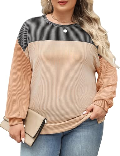 CMTOP Sweatshirt Damen Pullover Herbst Winter Große Größen Casual Rundhals Langarm Oberteile Oversized Langarmshirt Farbblock Pullover Tops XL-5XL CMTOP Sweatshirt Damen Pullover Herbst Winter Große Größen Casual Rundhals Langarm Oberteile Oversized Langarmshirt Farbblock Pullover Tops XL-5XL von CMTOP