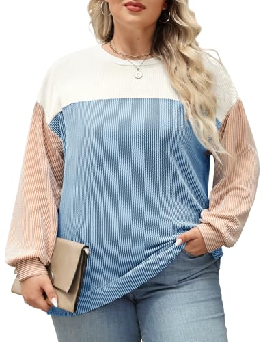 CMTOP Sweatshirt Damen Pullover Herbst Winter Große Größen Casual Rundhals Langarm Oberteile Oversized Langarmshirt Farbblock Pullover Tops XL-5XL CMTOP Sweatshirt Damen Pullover Herbst Winter Große Größen Casual Rundhals Langarm Oberteile Oversized Langarmshirt Farbblock Pullover Tops XL-5XL von CMTOP